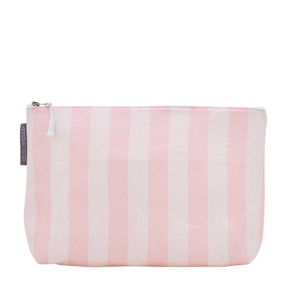 Annabel Trends Linen Cosmetics Bag Large - Pink Stripe